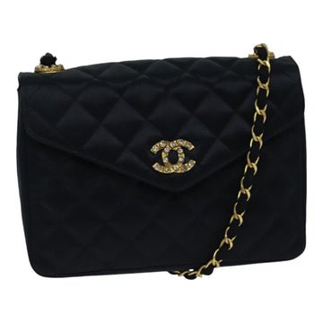 Top Quality Chanel Matelasse Stone Chain Shoulder Bag Satin Black CC Auth kk285A
