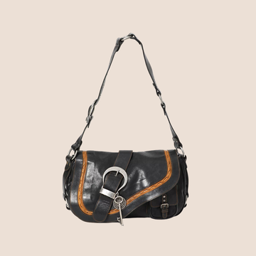 CHRISTIAN DIOR 2006 BLACK LEATHER LARGE GAUCHO BAG