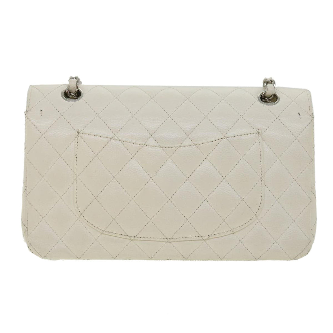 Top Quality Chanel Matelasse Double New Chain Shoulder Bag Caviar Skin White CC Auth knn085