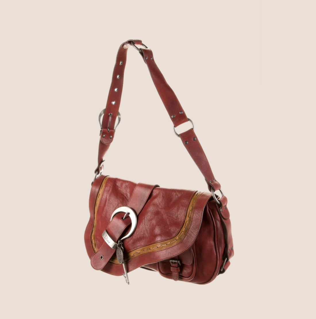 CHRISTIAN DIOR RED LEATHER GAUCHO BAG