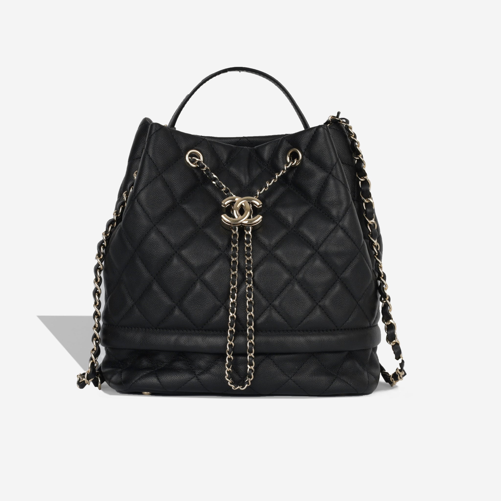 Chanel Quilted Bucket Bag Black Caviar