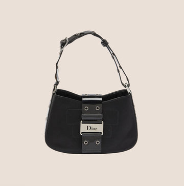 CHRISTIAN DIOR BLACK SATIN & PATENT LEATHER MINI STREET CHIC HOBO BAG