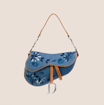 CHRISTIAN DIOR 2005 DENIM EMBROIDERED SADDLE BAG