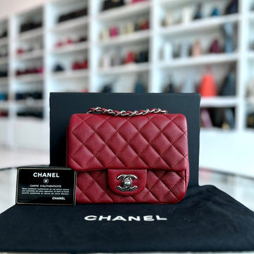 *Like New* Caviar Mini Square Quilted Calfskin Burgundy Red SHW No 27