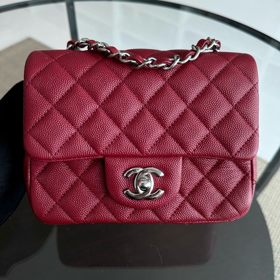 *Like New* Caviar Mini Square Quilted Calfskin Burgundy Red SHW No 27