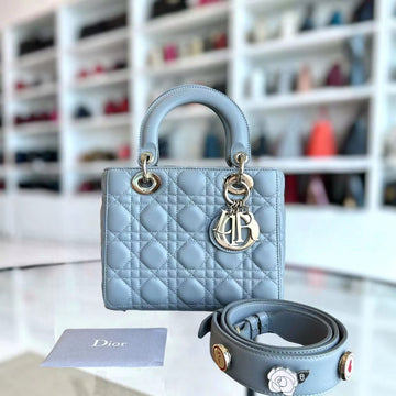 *Like New* Lady Small Cannage Lambskin Light Grey Gray Golden Hardware