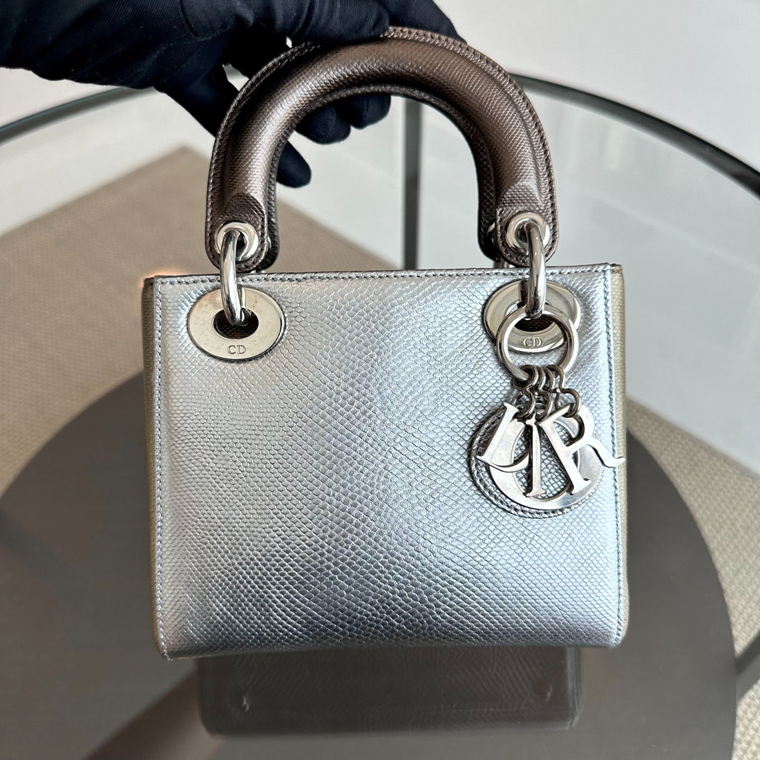 *Lizard, Chain strap* Lady Mini Exotic Lizard Bi-color Silver Gold SHW