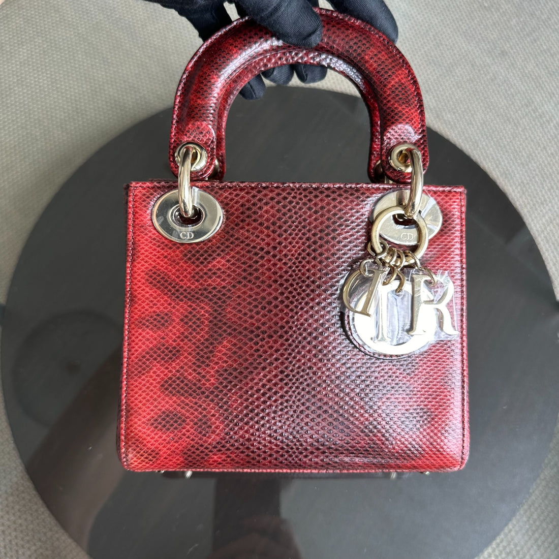 *Lizard, Chain Strap* Lady Mini Exotic Lizard Leather Dark Red GHW