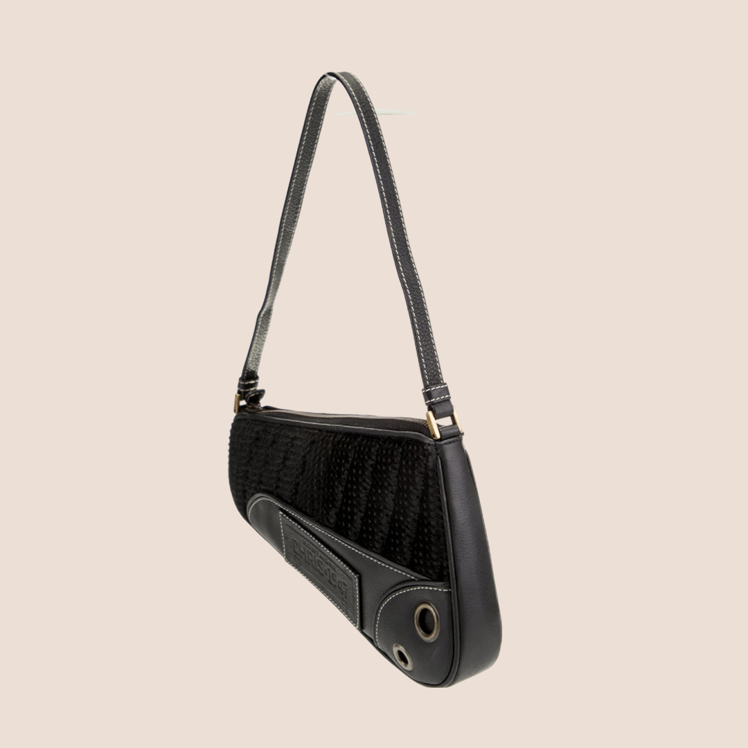 CHRISTIAN DIOR BLACK PERFORATED LEATHER CADILLAC SADDLE BAG