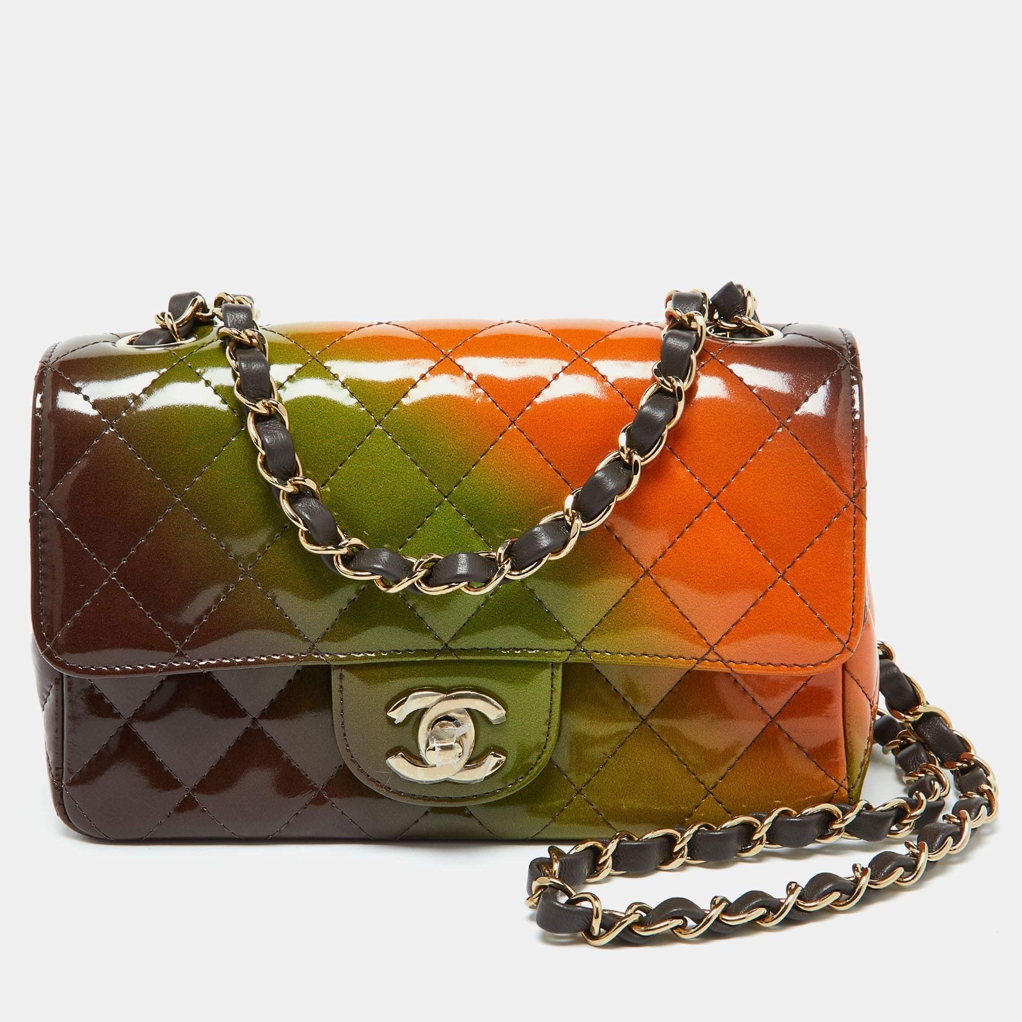 Top Quality Chanel Multicolor Quilted Patent Leather Mini Rectangle Classic New Shoulder Bag