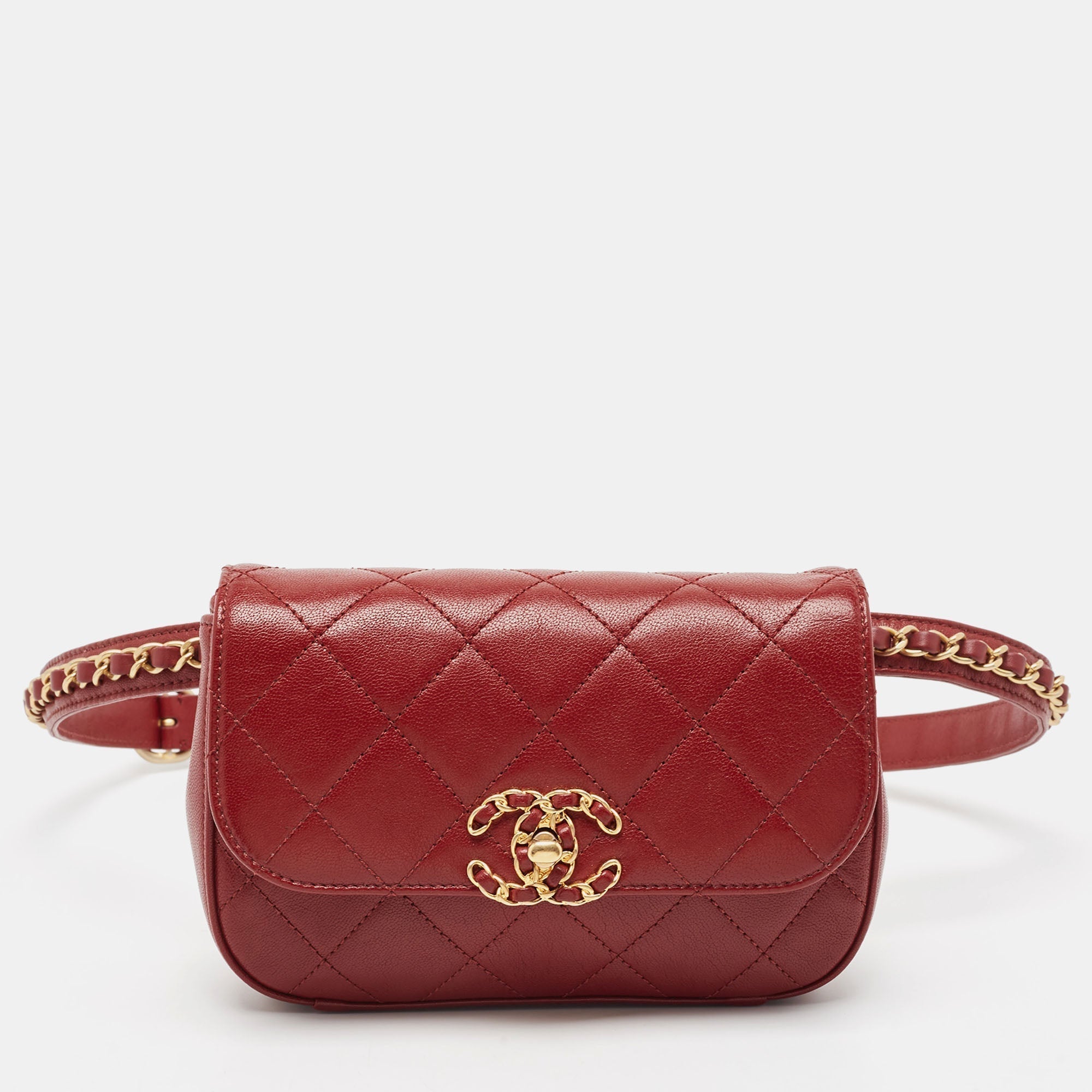 Top Quality Chanel Dark Red Quilted Leather CC New Belt Bag