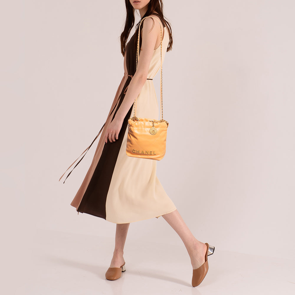 Top Quality Chanel Orange Quilted Leather Mini 22 Chain Bag