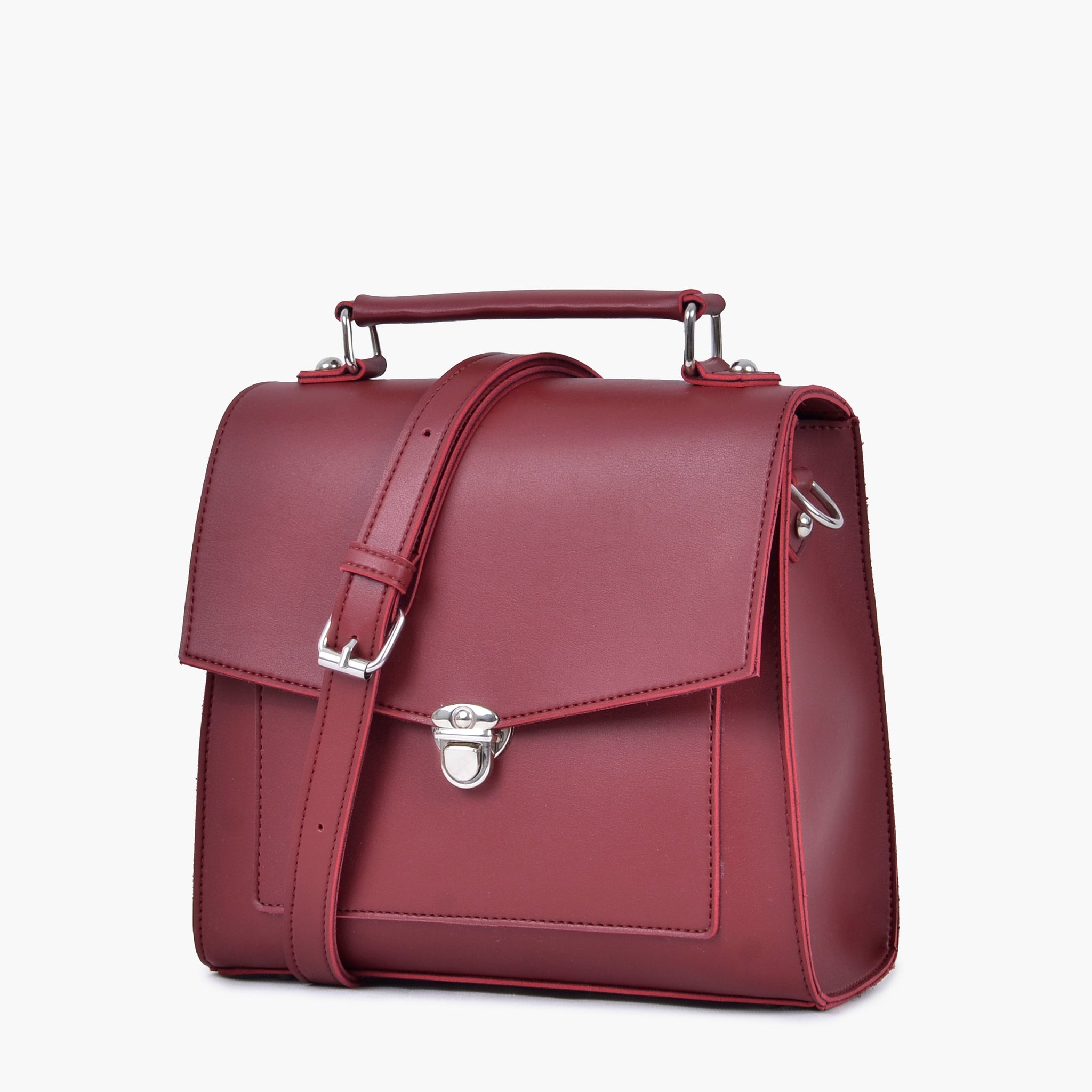 Maroon push-lock messenger bag