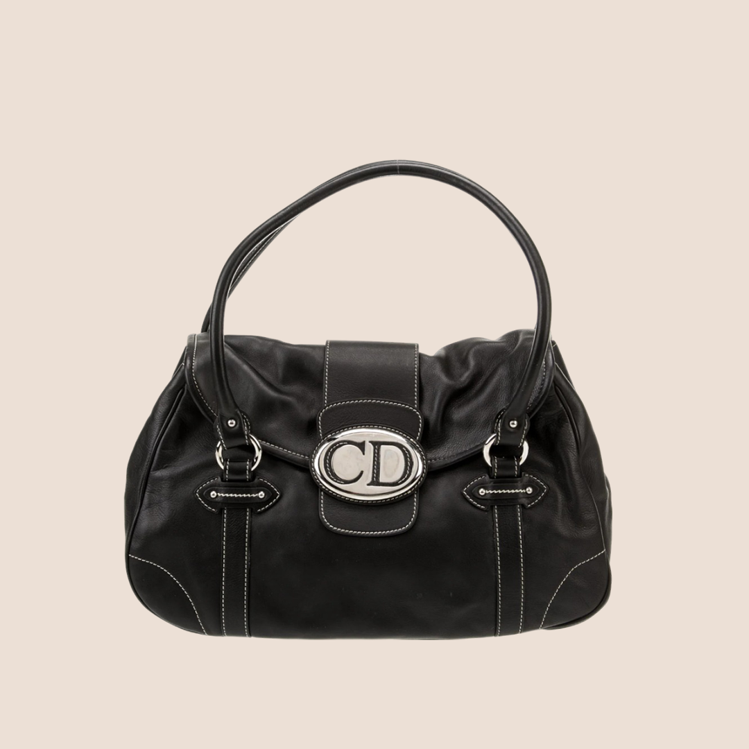 CHRISTIAN DIOR 2006 BLACK CD SAINT GERMAIN FLAP BAG