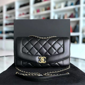 *Modern Reissue 2015* Diana 28CM Quilted Lambskin Black Golden Hardware Series 20