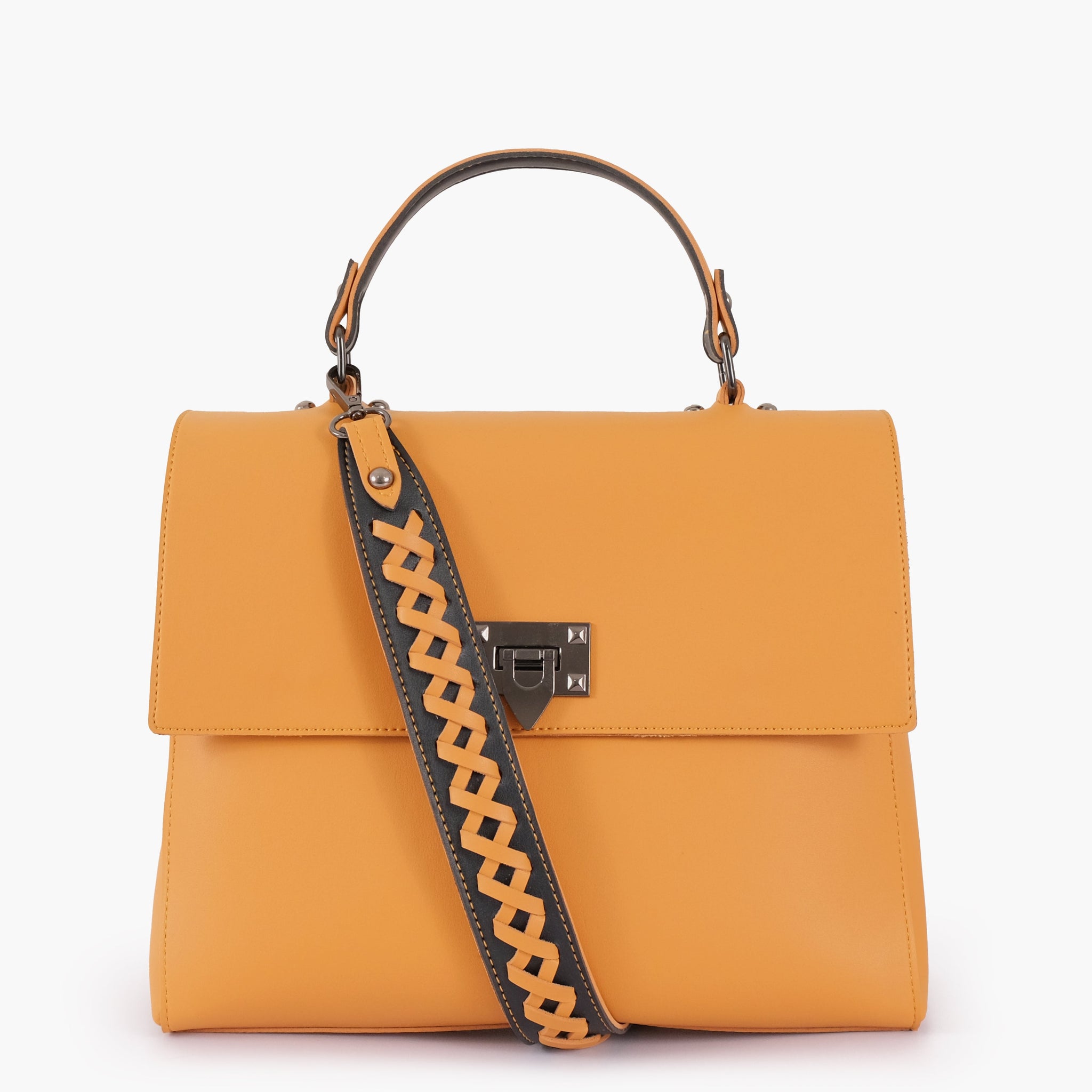 Mustard flap-over top-handle bag
