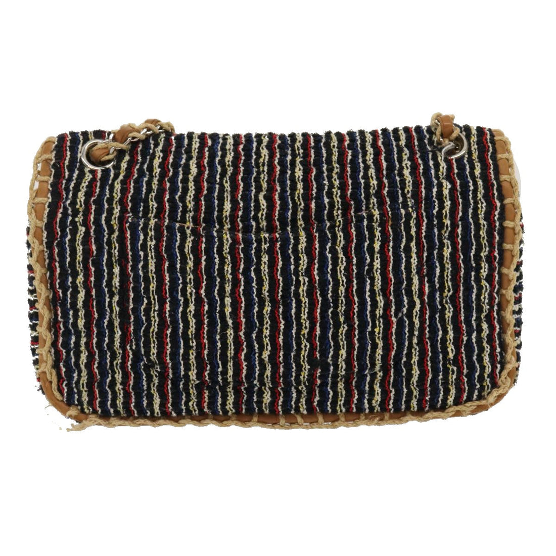 Top Quality Chanel Matelasse Tweed Turn Lock Chain Shoulder Bag Navy Brown CC Auth nh616A