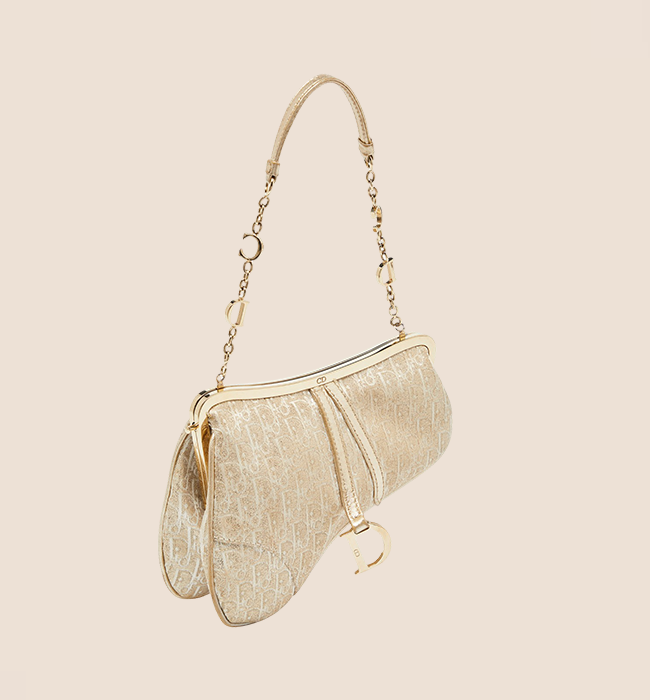 CHRISTIAN DIOR GOLD JACQUARD MICRO SADDLE BAG