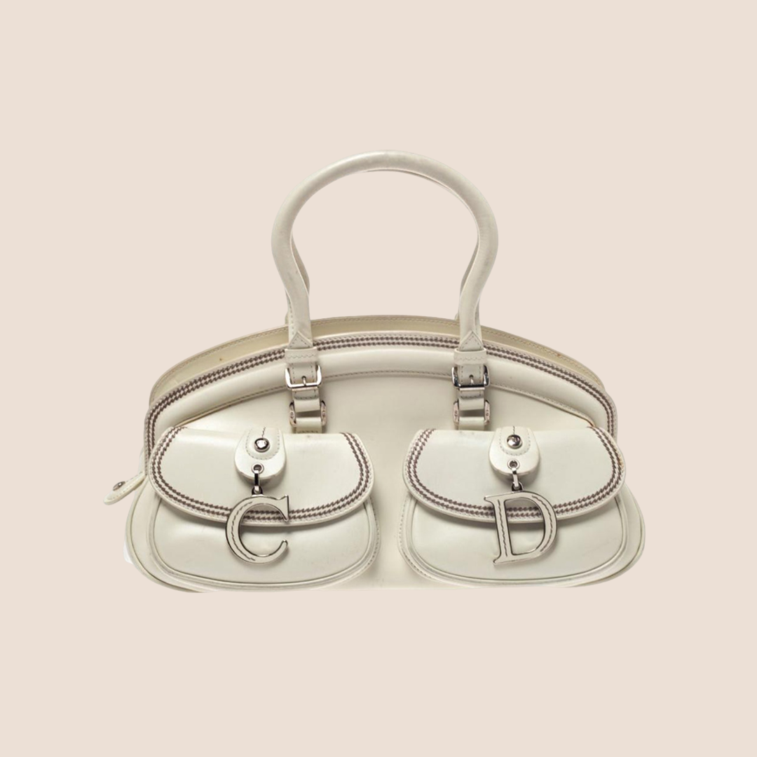 CHRISTIAN DIOR 2005 WHITE LEATHER DETECTIVE BAG