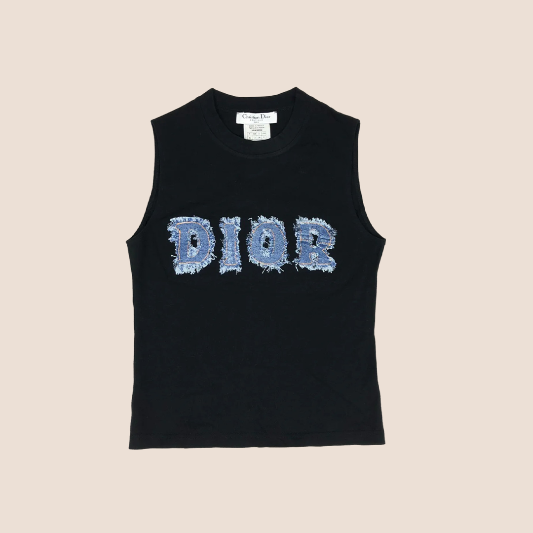 CHRISTIAN DIOR DENIM LOGO PATCH SLEEVELESS TANK TOP