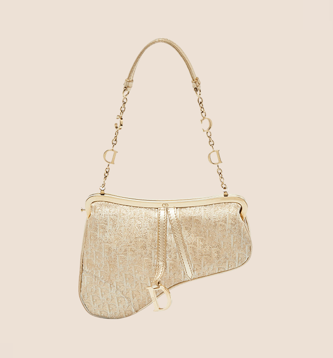 CHRISTIAN DIOR GOLD JACQUARD MICRO SADDLE BAG