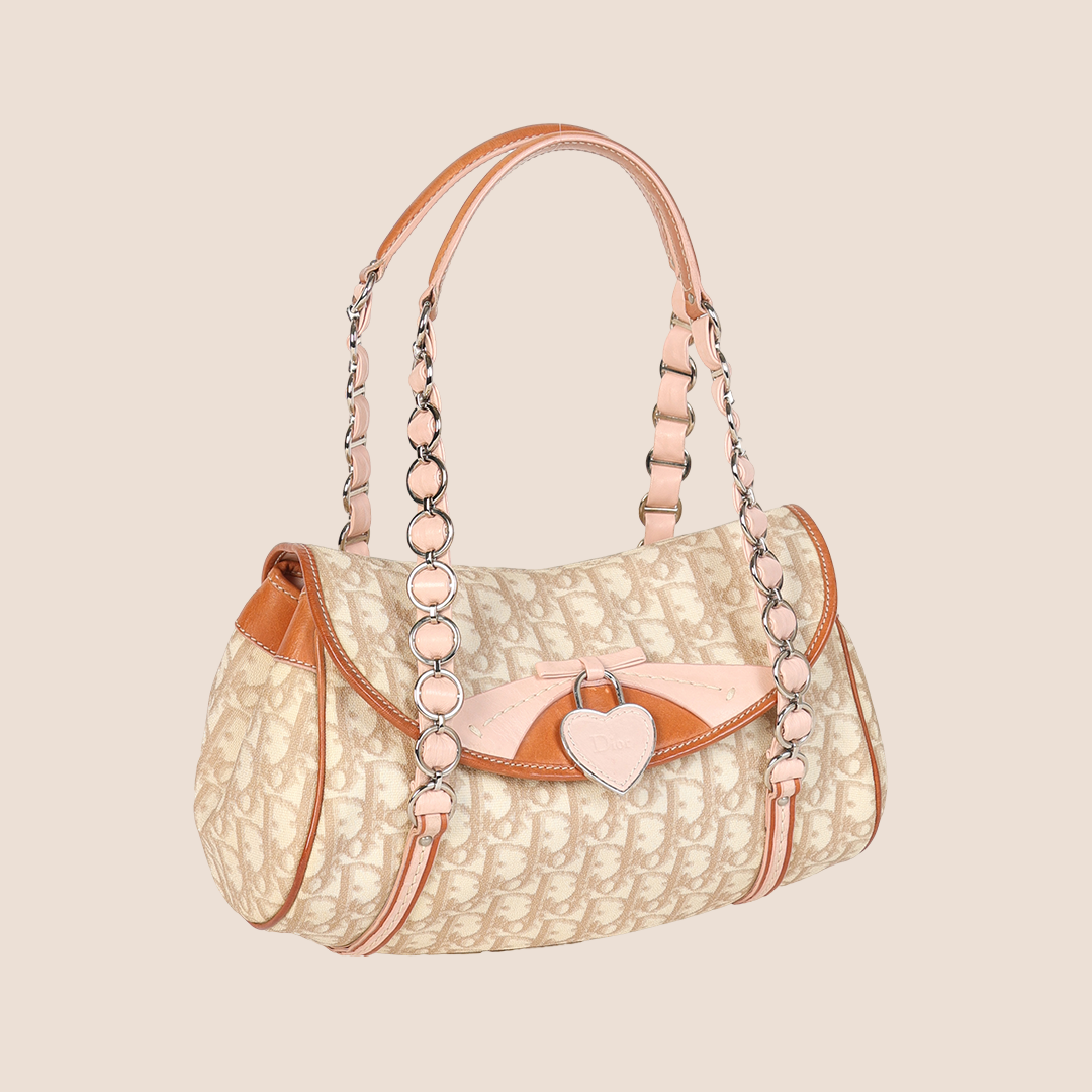 CHRISTIAN DIOR 2007 PINK & BEIGE ROMANTIQUE SHOULDER BAG