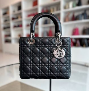 *No Strap* Lady Medium Lambskin Cannage Black SHW
