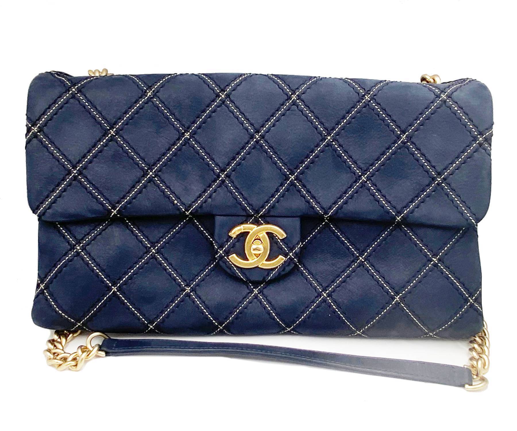 Top Quality Chanel Navy Stitching Rectangle Crossbody Bag with Mirror