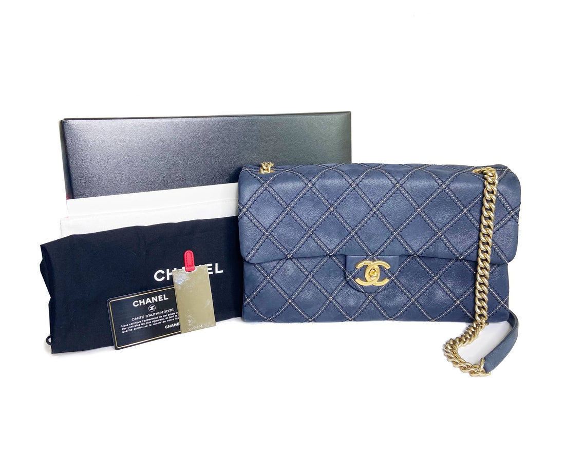 Top Quality Chanel Navy Stitching Rectangle Crossbody Bag with Mirror