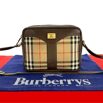Burberrys Nova Check Shadow Horse Logo Canvas Leather Shoulder Bag
