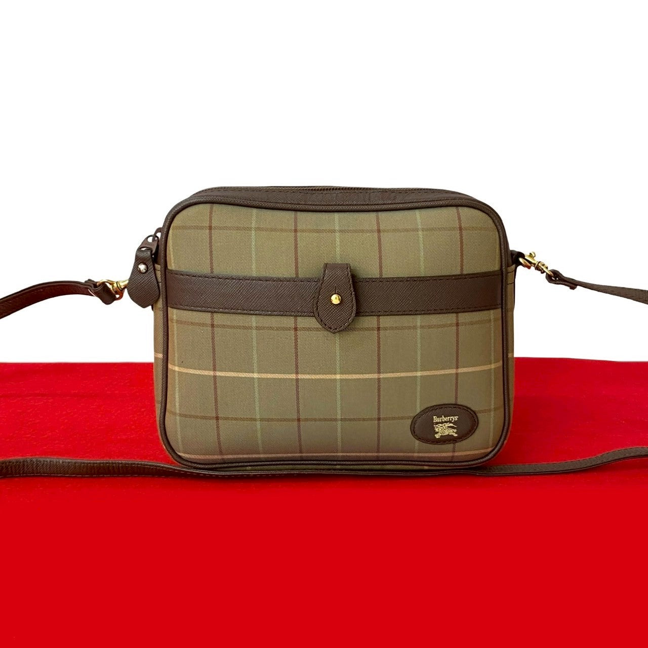 Burberrys Nova Check Leather Canvas Shoulder Bag