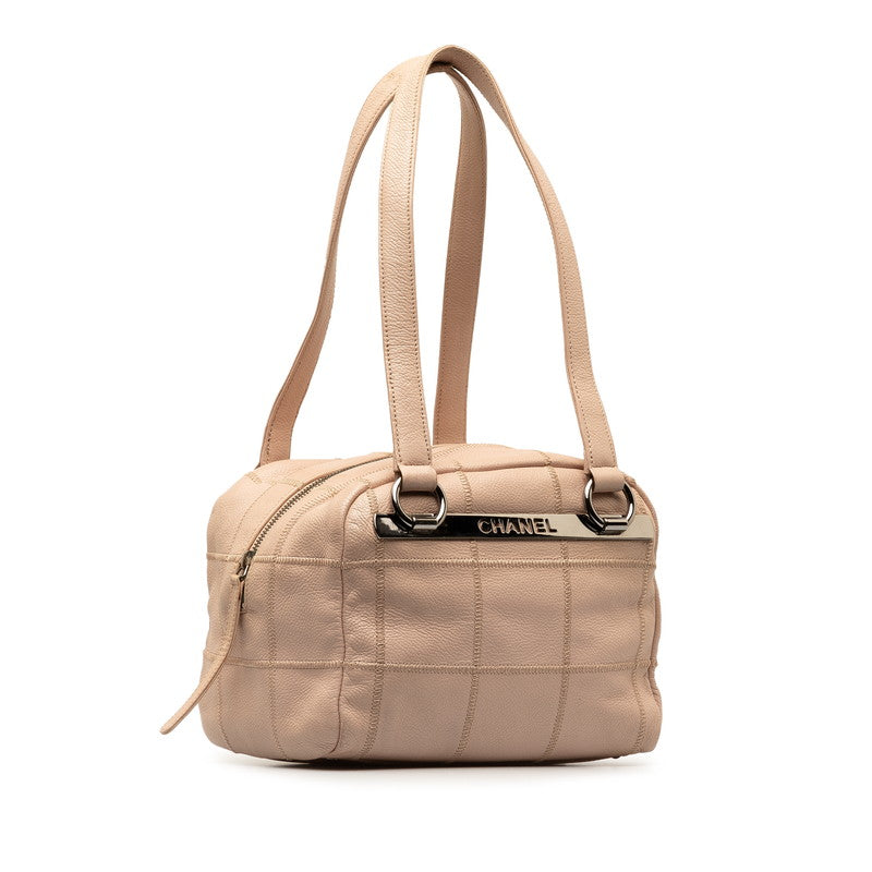 Chanel Caviar Skin Logo Silver Mini Boston Bag