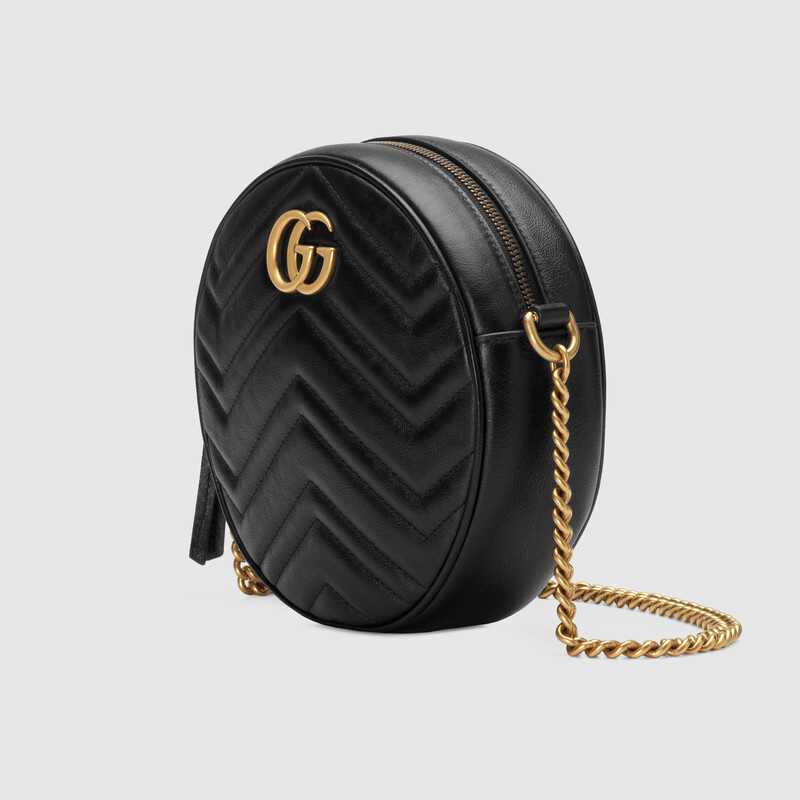Gucci GG Marmont Mini Round Shoulder Bag Black Leather