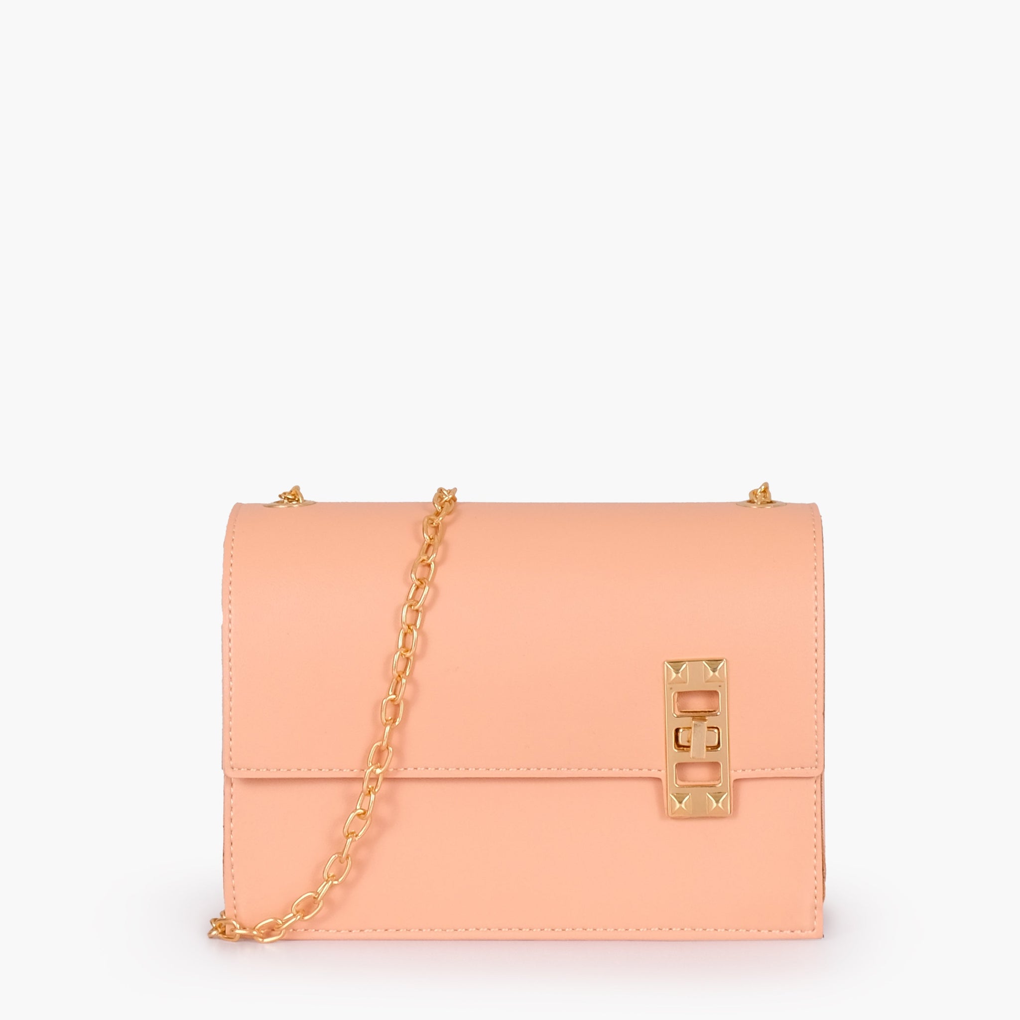 Peach chain shoulder bag with twist lock