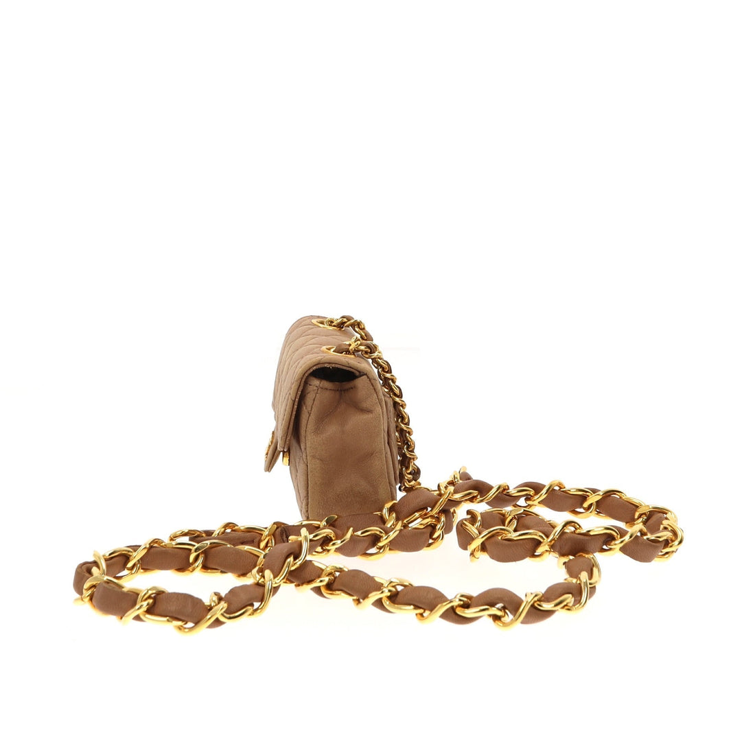 Top Quality Chanel golden Chain Belt with little bag in brown leather