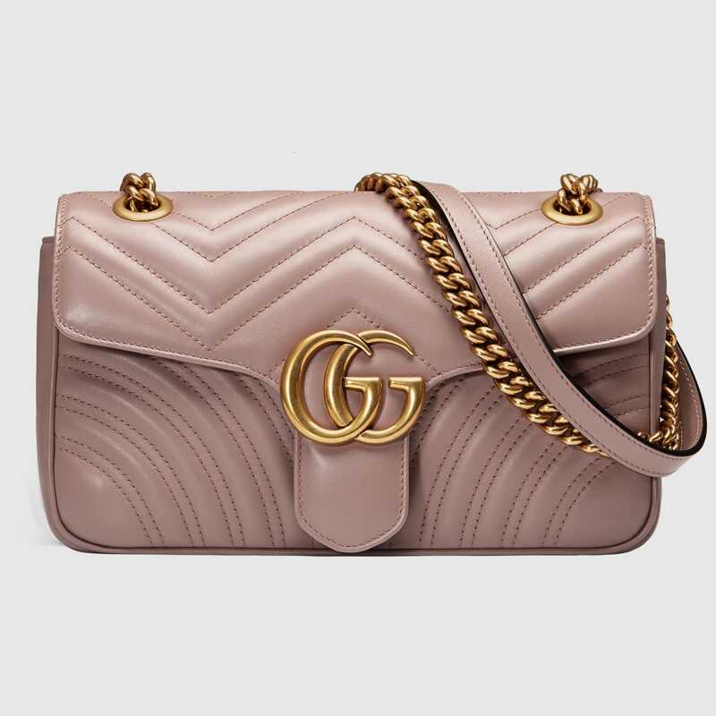 Gucci GG Marmont Matelassé Shoulder Bag Dusty Pink Chevron Leather