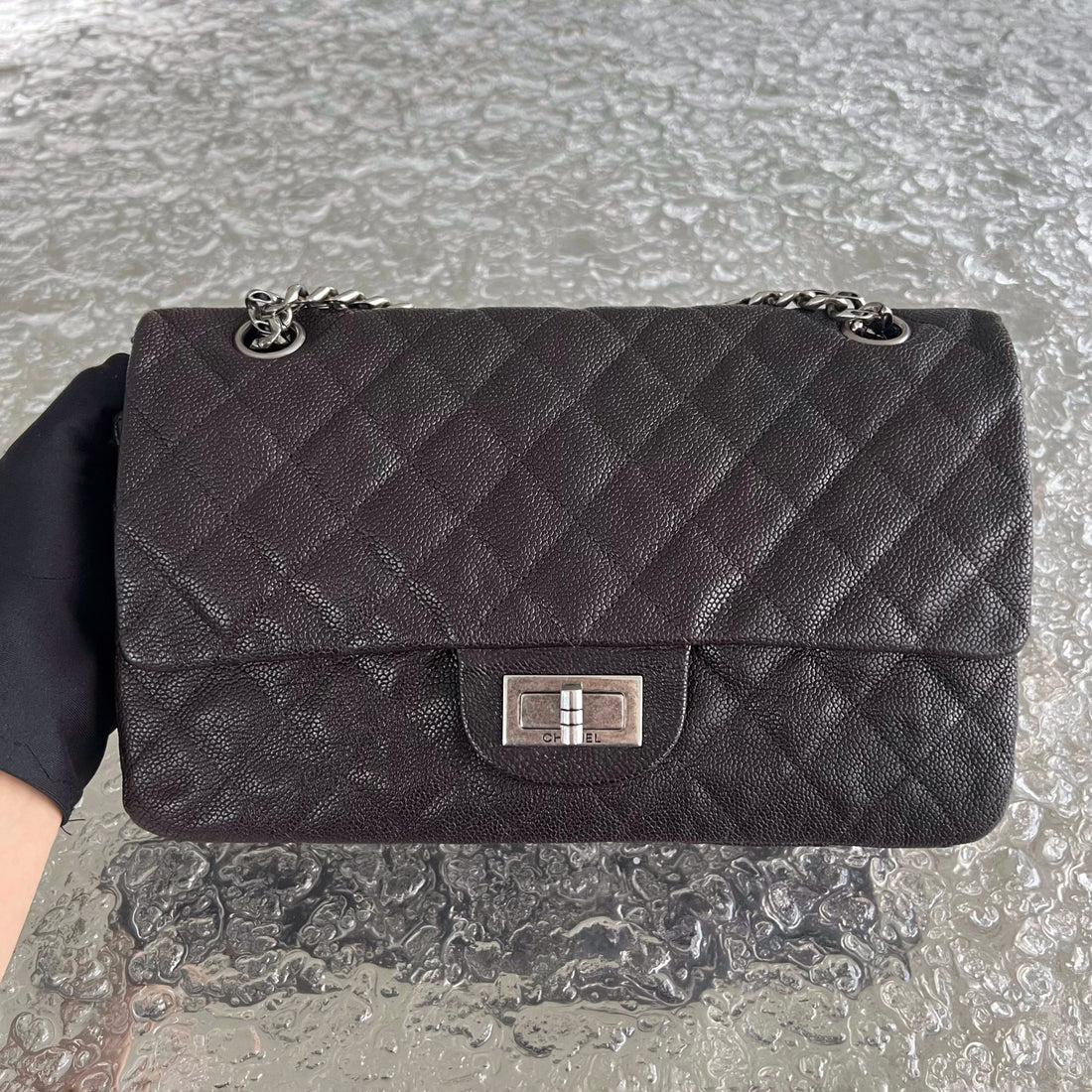 *Rare, Caviar* Chanel 2.55 225 Reissue 24CM Caviar Quilted Grained Calfskin Dark Brown Ruthenium Silver Hardware Series 11