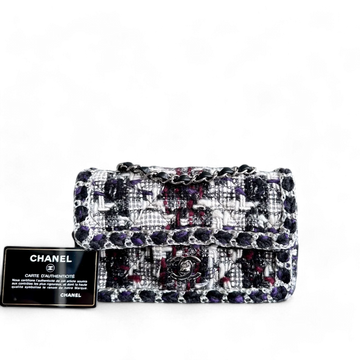 *Rare* Chanel Classic Flap Tweed - 20CM Mini Rectangle White Black SHW No 28