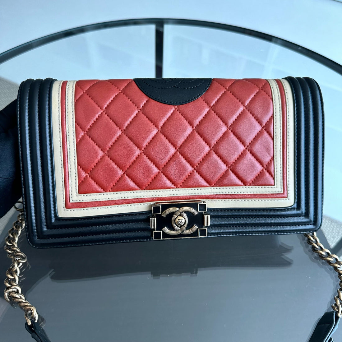 *Receipt* Boy East West Crest Lambskin Embellished Cruise 2016 Leboy Shoulder Bag No 21