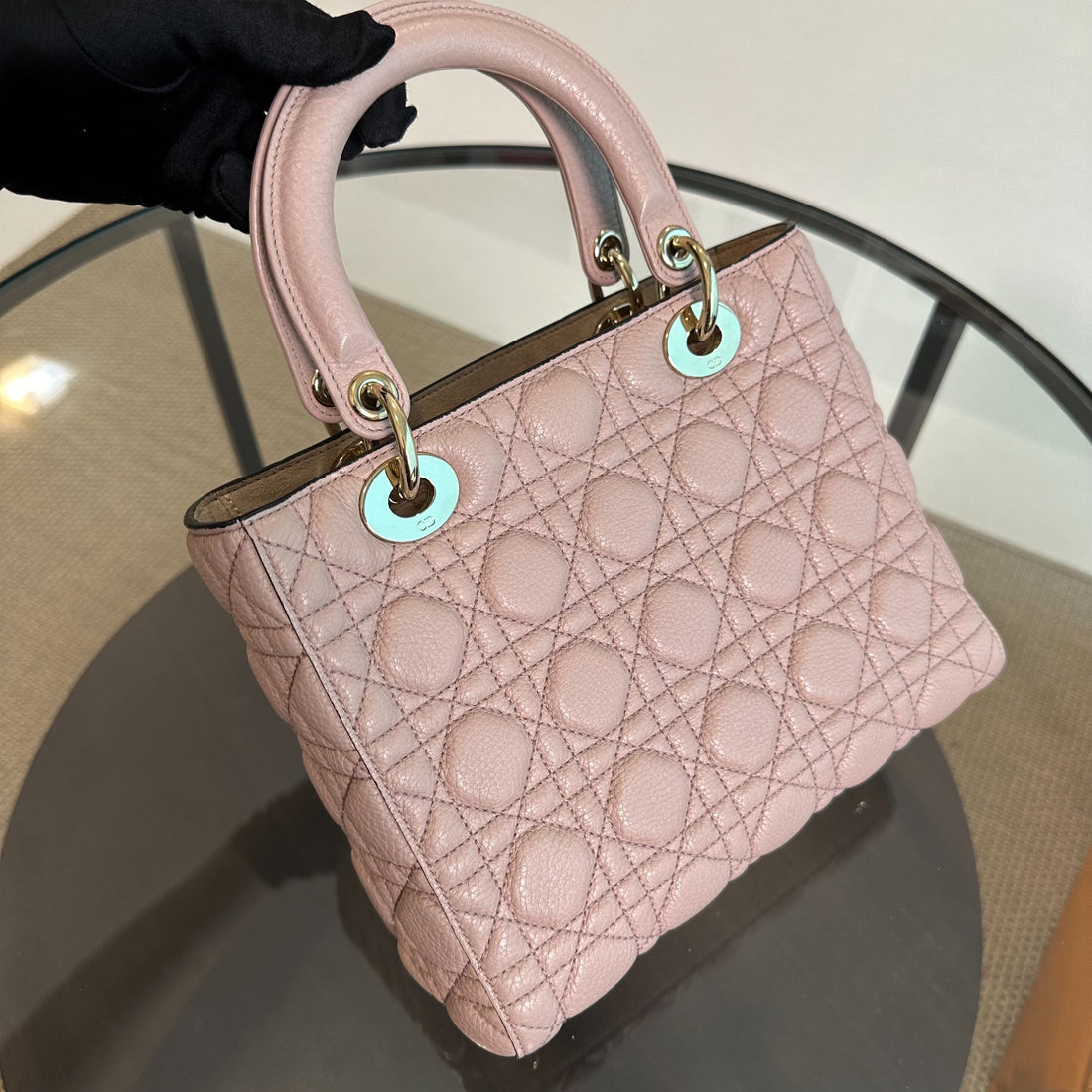 *Receipt* Lady Medium Grained Calfskin Flap Nude Pink LGHW