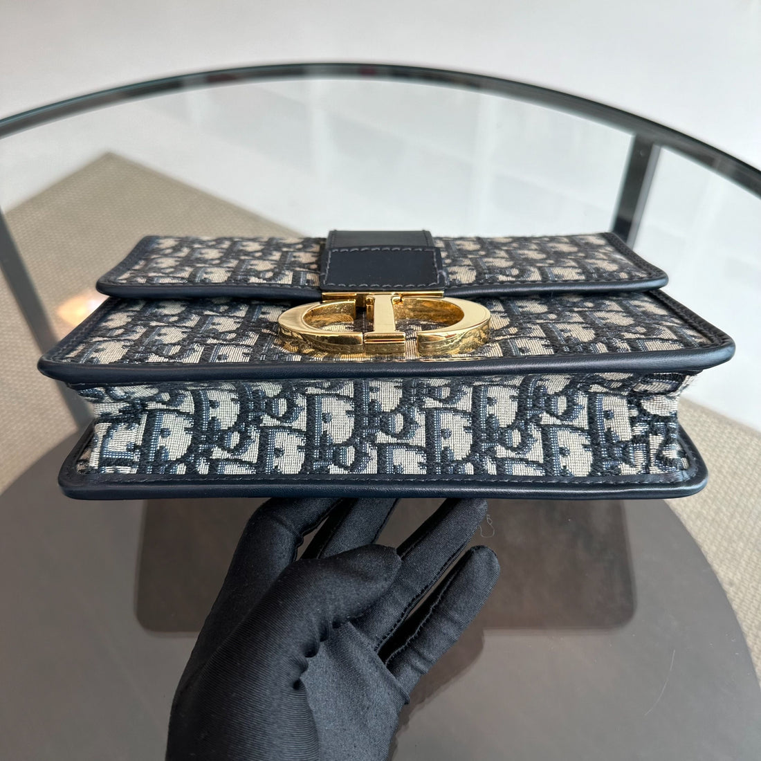 *Receipt* Montaigne 30 Oblique Monogram Blue Shoulder Bag GHW