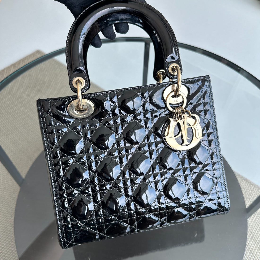 *Recolor* Lady Medium Cannage Patent Leather Black GHW