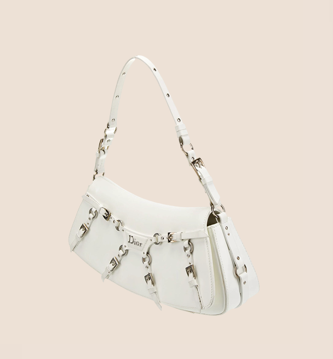 CHRISTIAN DIOR 2003 WHITE LEATHER BONDAGE CLUTCH