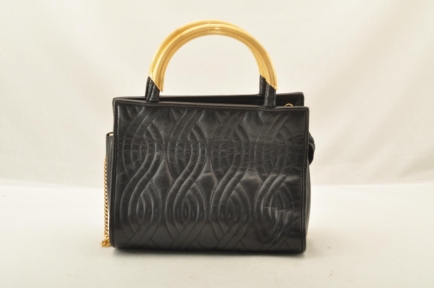 FENDI Chain Hand Bag Leather 2way Black Auth am2376s