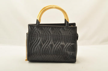 FENDI Chain Hand Bag Leather 2way Black Auth am2376s