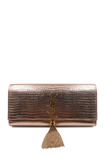Classic Monogram Kate Clutch with Tassel Lizard Embossed Gold