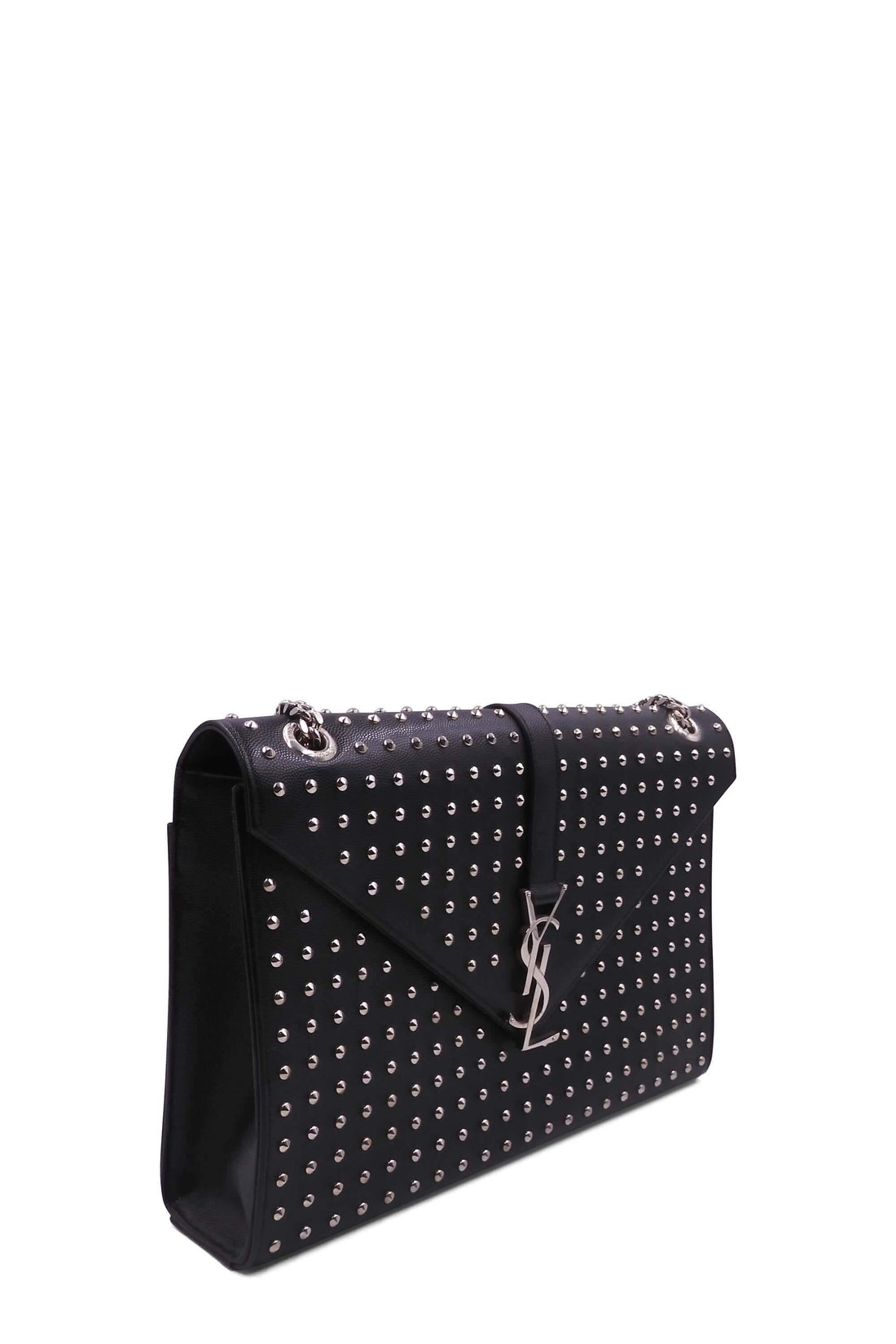 Large Monogram Studded Envelope Bag with Silver Hardware Black