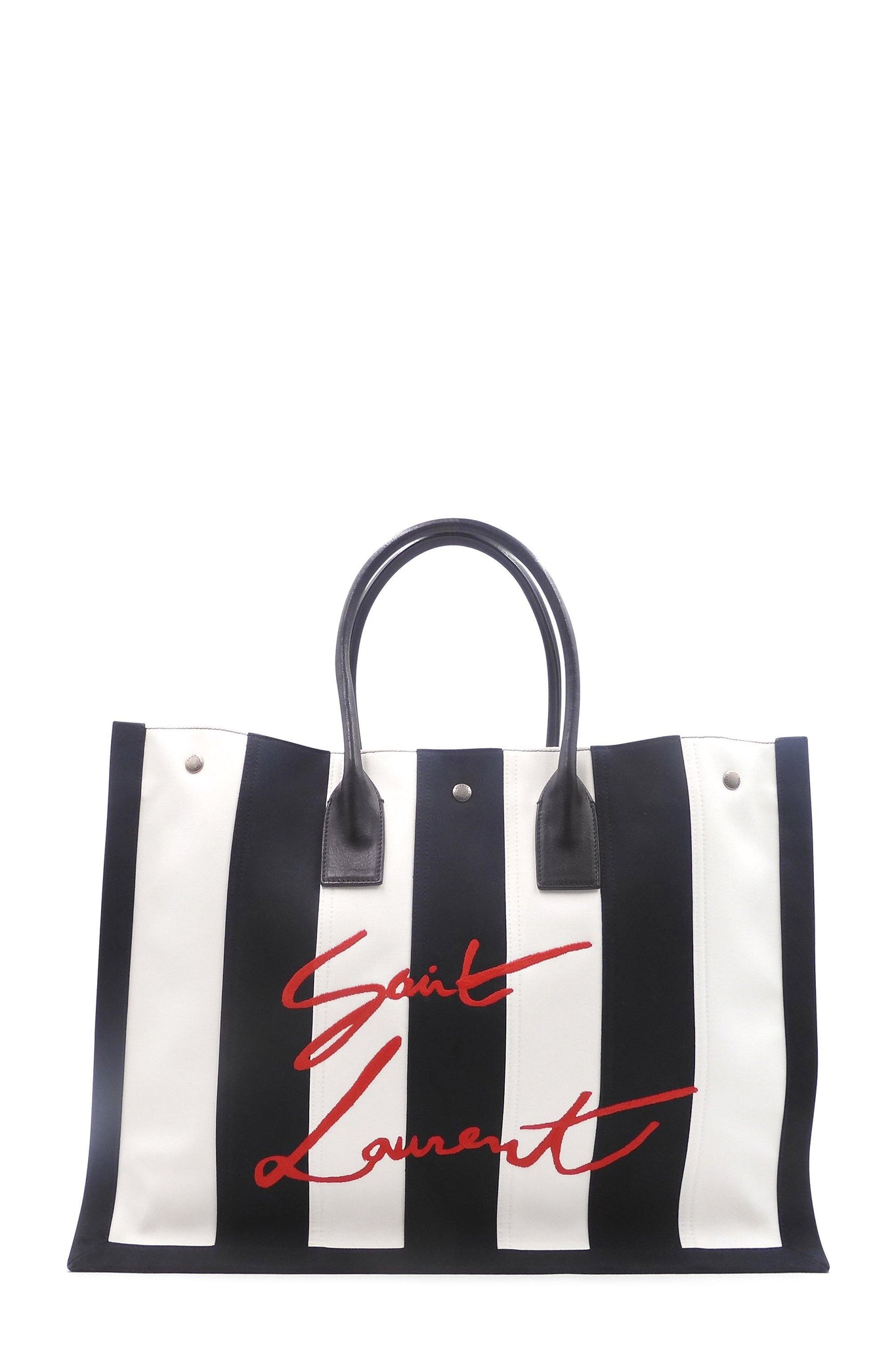 Striped Canvas Noe Cabas Tote Black White