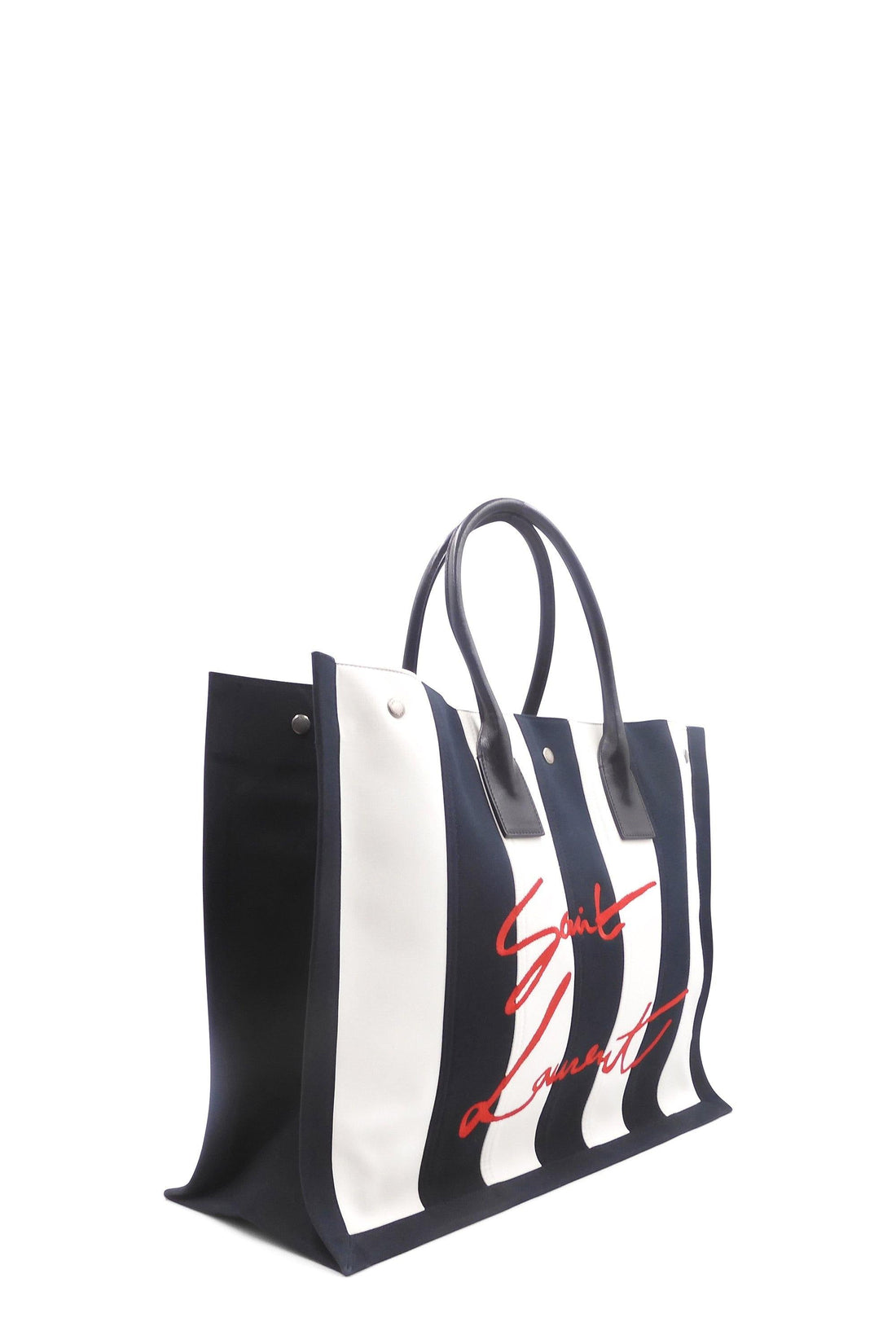 Striped Canvas Noe Cabas Tote Black White