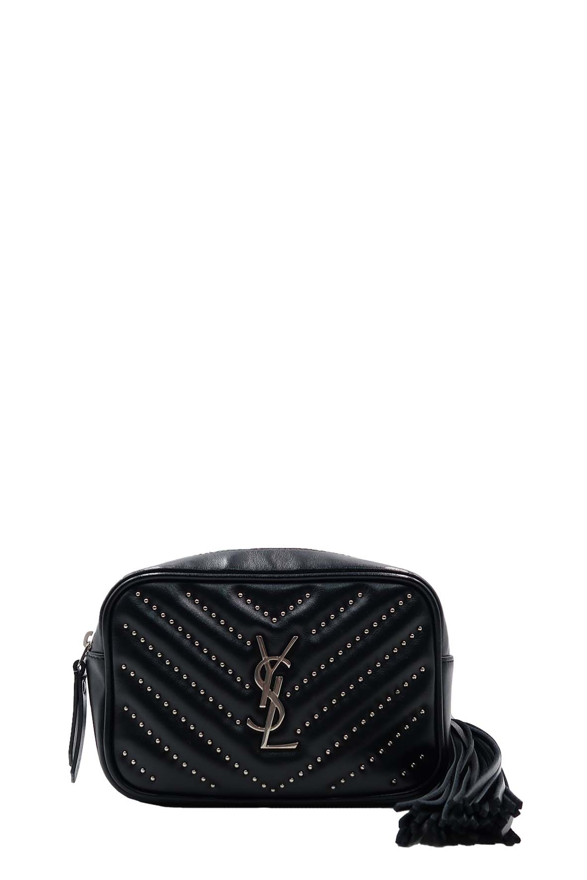 Studded Chevron Quilted Lou Belt Bag Black
